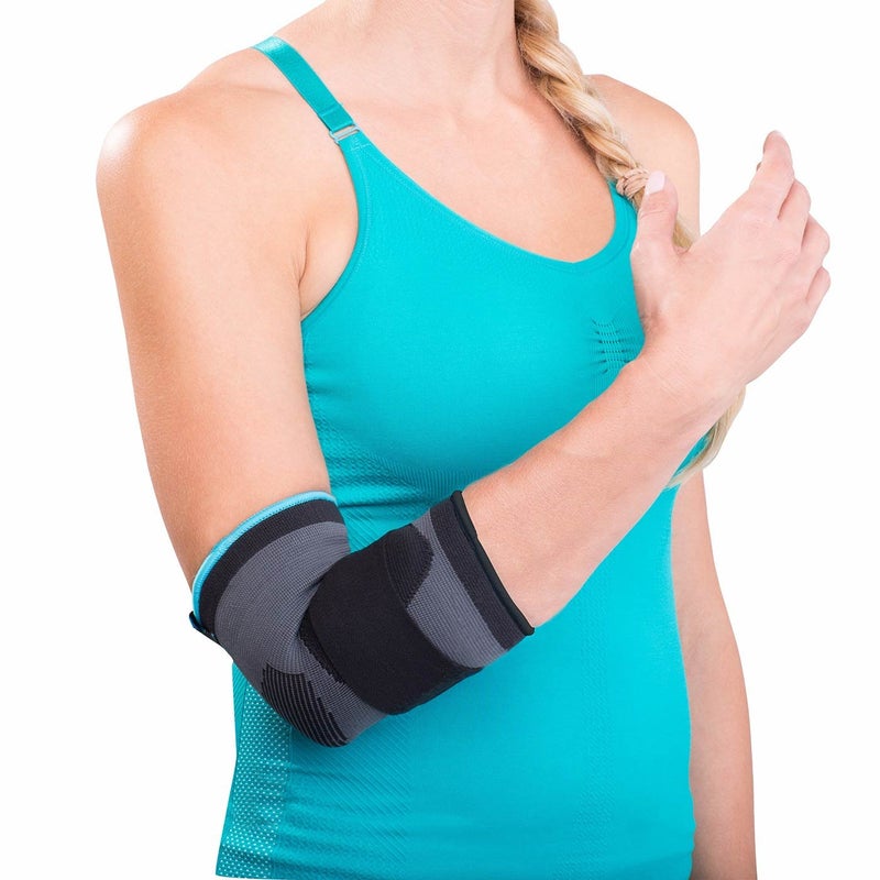 DonJoy DA161ES02BLKL Deluxe Elastic Elbow for Sprain Strain Golfers and Tennis Elbow Swelling Black Large 105 12